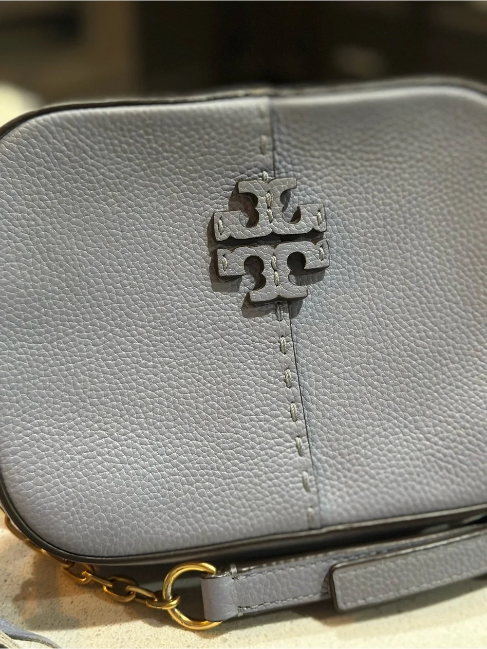 Tory Burch McGraw Camera Bag • Gold Chain Tassel Cloud Blue Periwinkle Crossbody